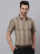 Men's Brown Half Sleeve Checked Formal Shirt-SF-837